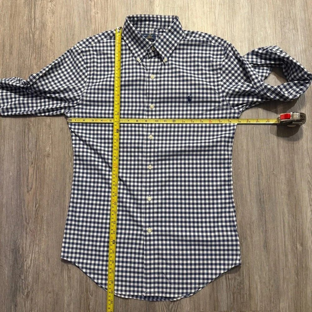 Polo Ralph Lauren Mens Small Gingham Blue Slim Fit Performance Button Shirt